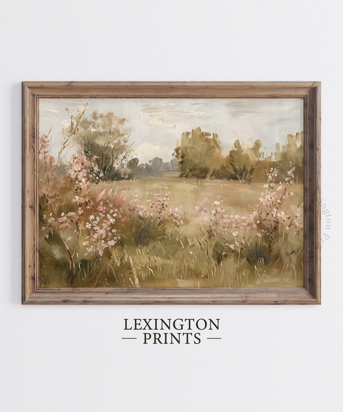 Impressionist Wildflower Meadow With Trees Pastel Landscape Art Print - Image 5