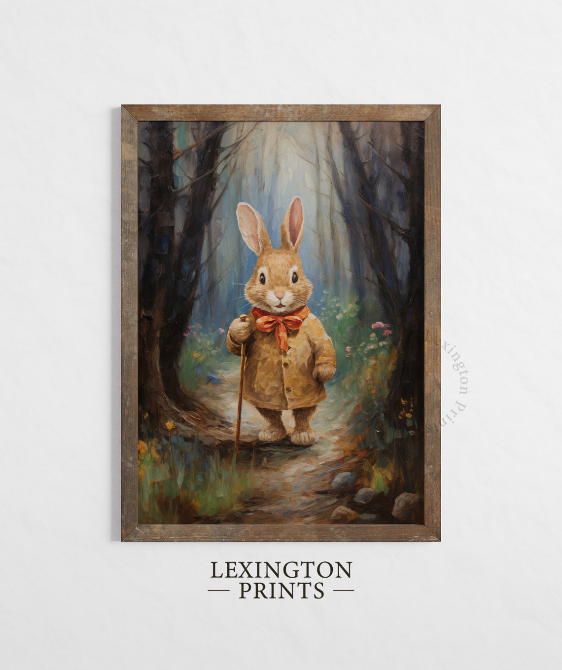 Cute Hiking Easter Bunny Easter Wall Art Spring Print Forest Wall Art Easter Print Rabbit Painting Nursery Decor Bunny Art 592 - Image 4