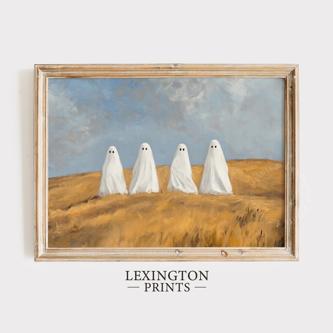 Four Ghosts Standing in Golden Wheat Field Oil Painting Fall Poster