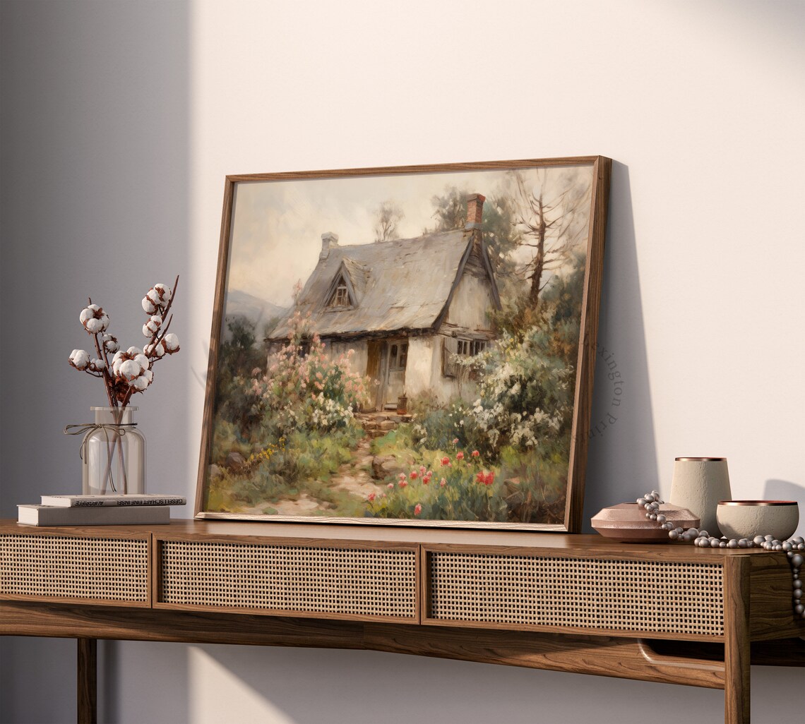 Charming Country Cottage Flower Garden Vintage Oil Painting Poster - Image 7
