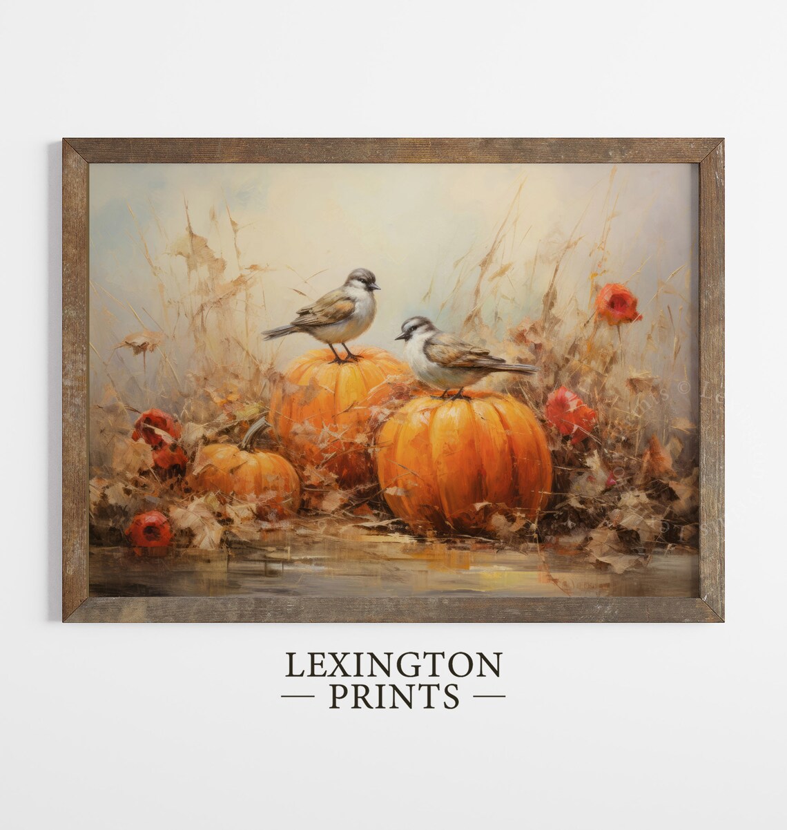 Two Songbirds on Pumpkins in Autumn Field Vintage Bird Poster - Image 5