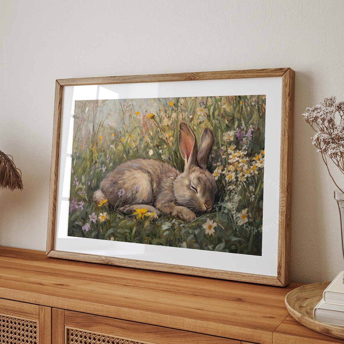 Sleeping Bunny Spring Wall Art, Wildflower Field Decor - Image 4