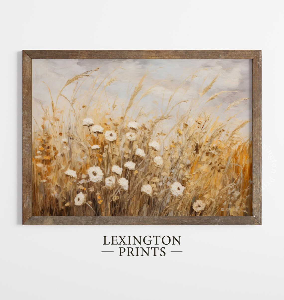 Golden Wheat Field White Wildflowers Impressionist Fall Meadow Painting Poster - Image 6