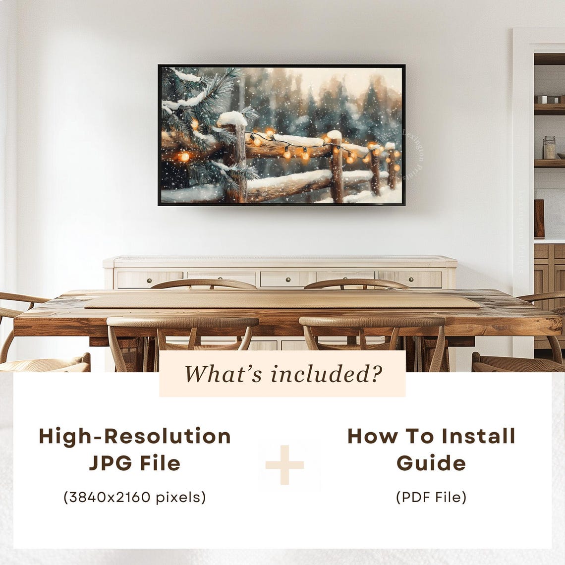 Snowy Wooden Fence with Warm String Lights Winter Frame TV Art Poster - Image 6