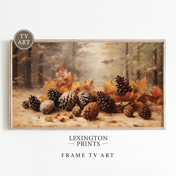 Pinecones And Autumn Leaves Forest Floor Still Life Frame TV Art Poster