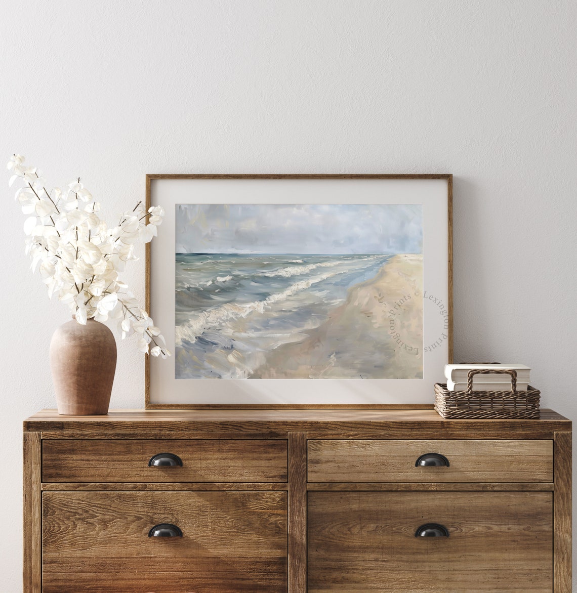 Moody Ocean Shoreline Waves Gray Blue Impressionist Coastal Poster - Image 7