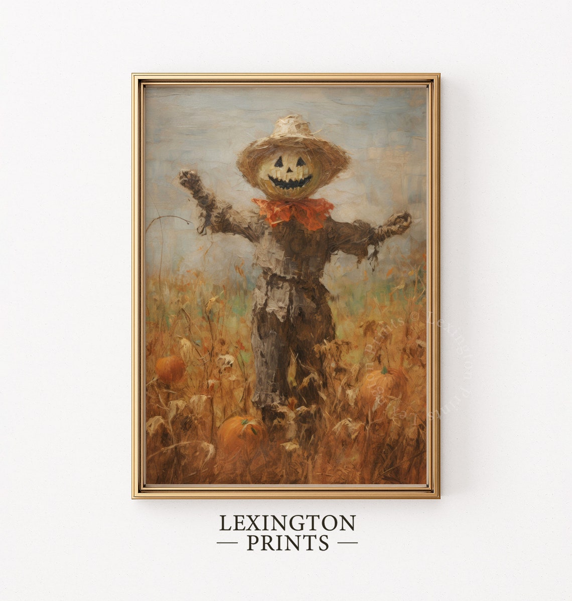 Scarecrow with Jack O Lantern Head in Pumpkin Field Fall Poster - Image 5