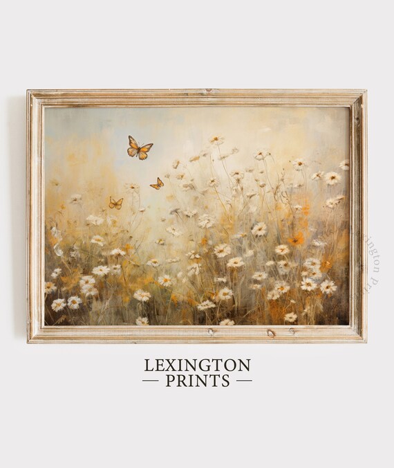 Wildflower Meadow Butterflies Warm Spring Vintage Floral Poster