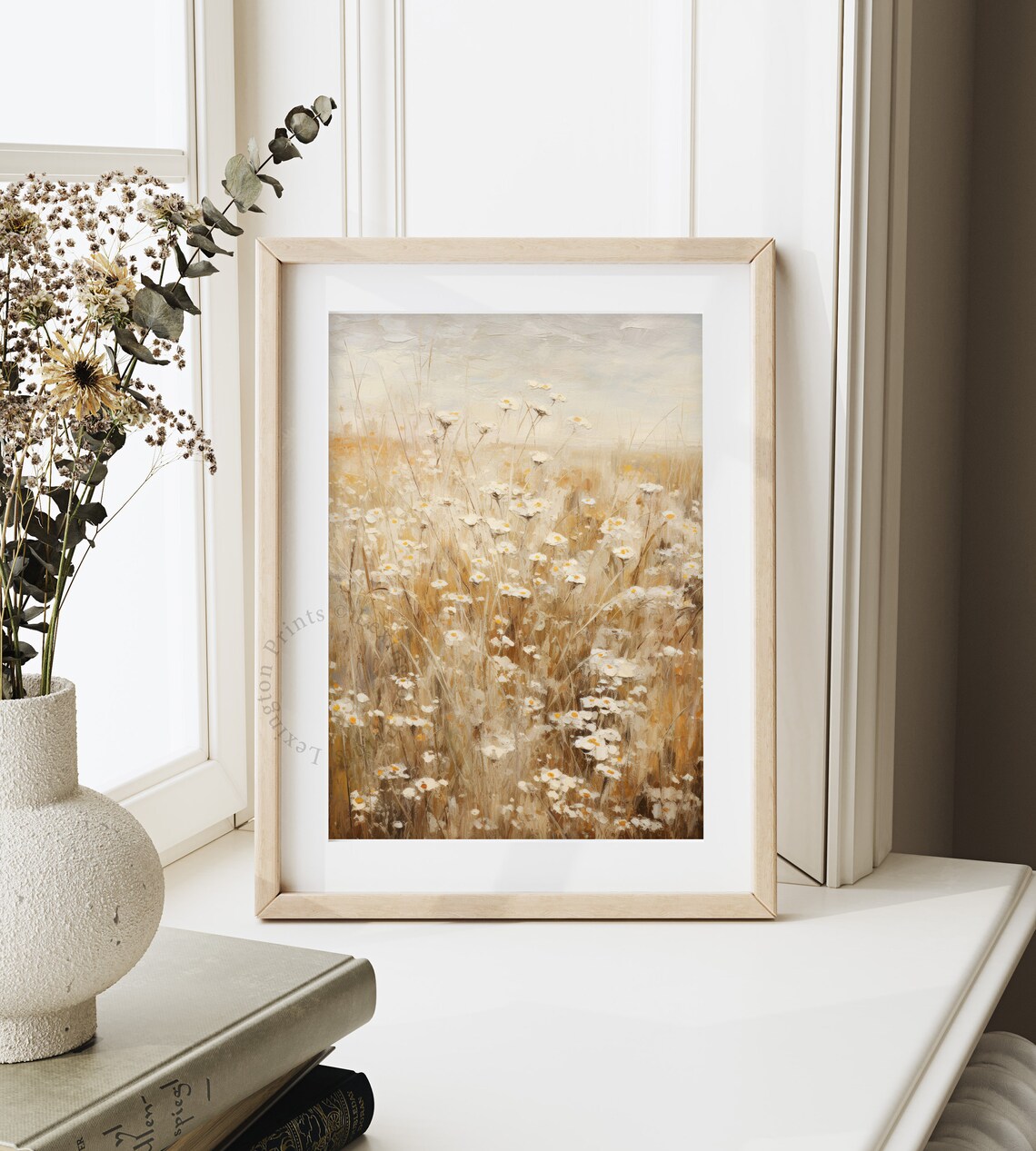 Golden Spring Wildflower Meadow Daisy Field Oil Painting Poster - Image 4