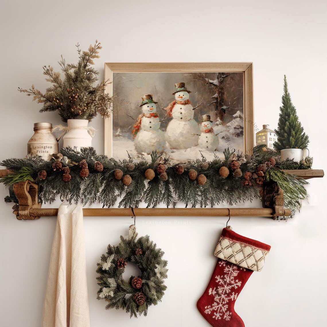 Snowman Family Trio Vintage Christmas Winter Oil Painting Poster - Image 6