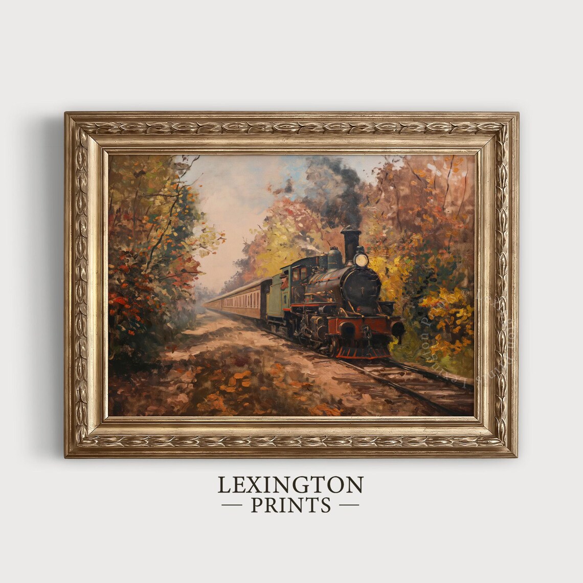 Steam Locomotive Autumn Forest Vintage Train Oil Painting Travel Poster - Image 5