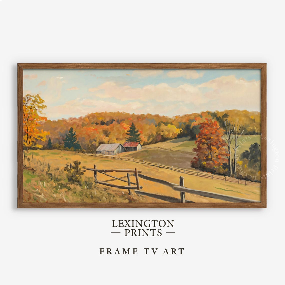 Fall Country Landscape with Red Barn Golden Fields Frame TV Art Print - Image 5