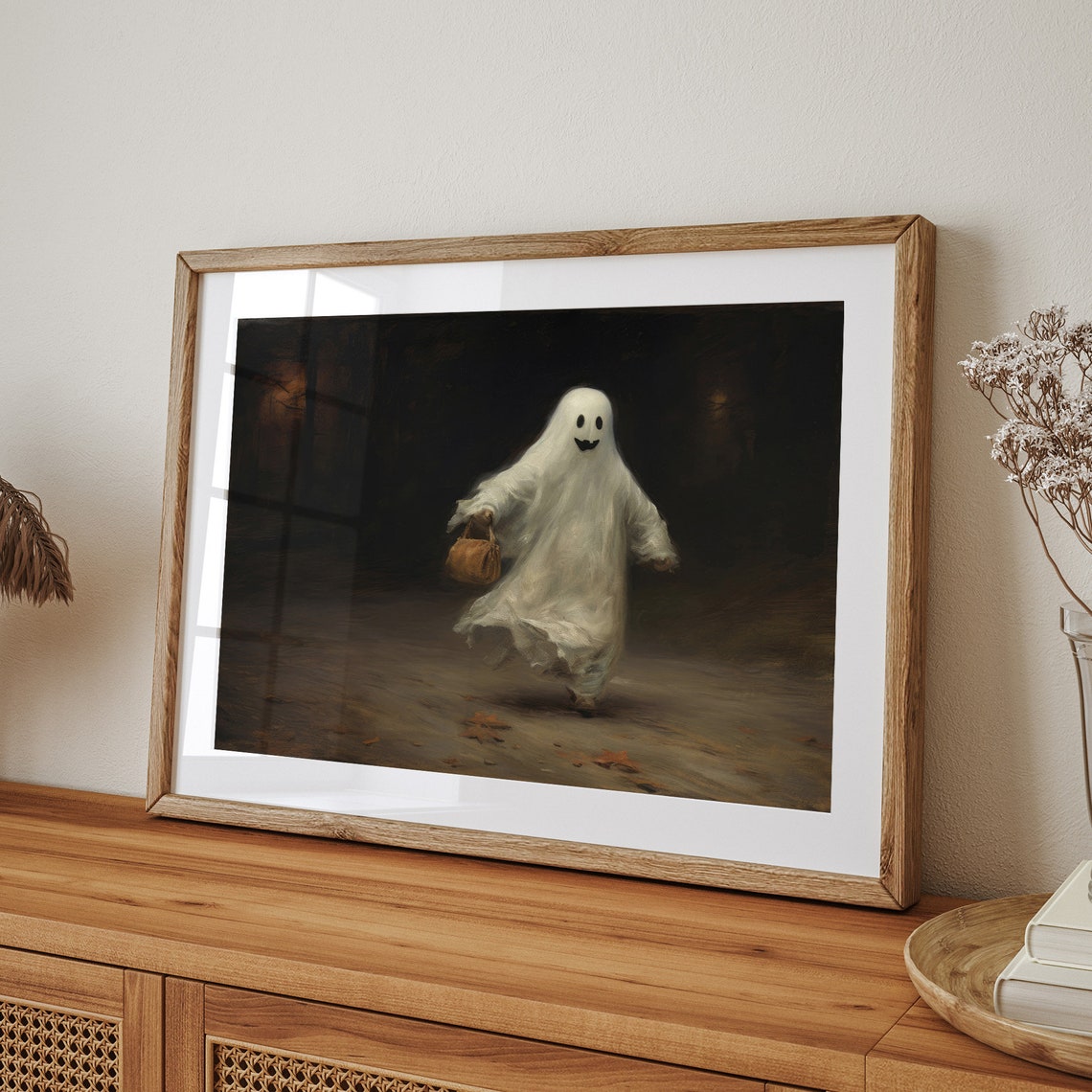 Happy Ghost Trick-or-Treating with Pumpkin Basket Halloween Poster - Image 6