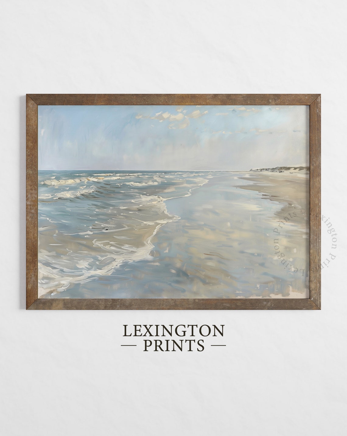 Peaceful Ocean Waves Sandy Shore Soft Blue Coastal Landscape Poster - Image 2