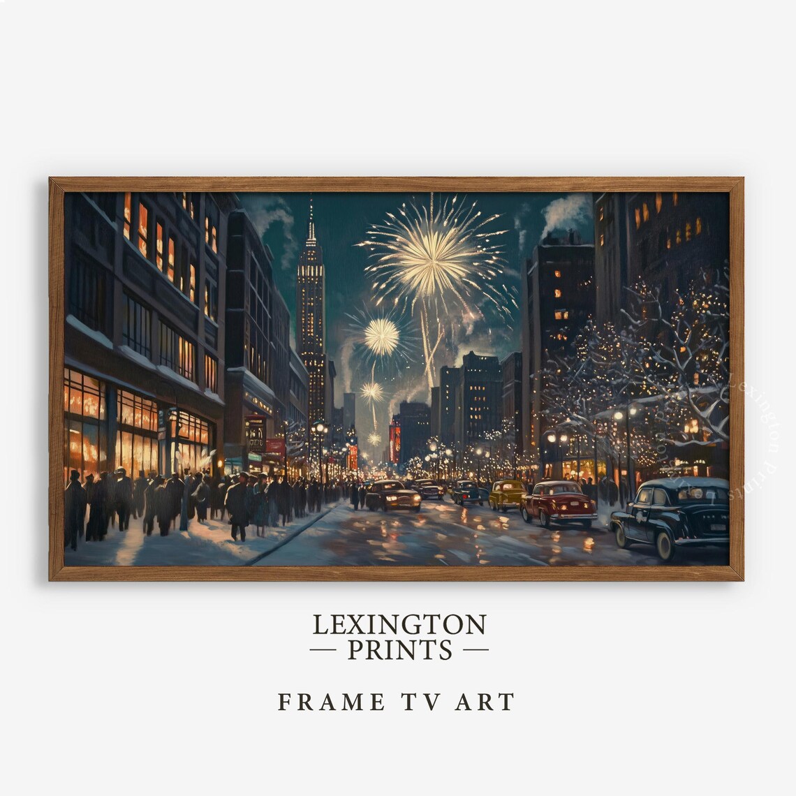 New Years Fireworks Over Vintage City Street Night Frame TV Art Poster - Image 5