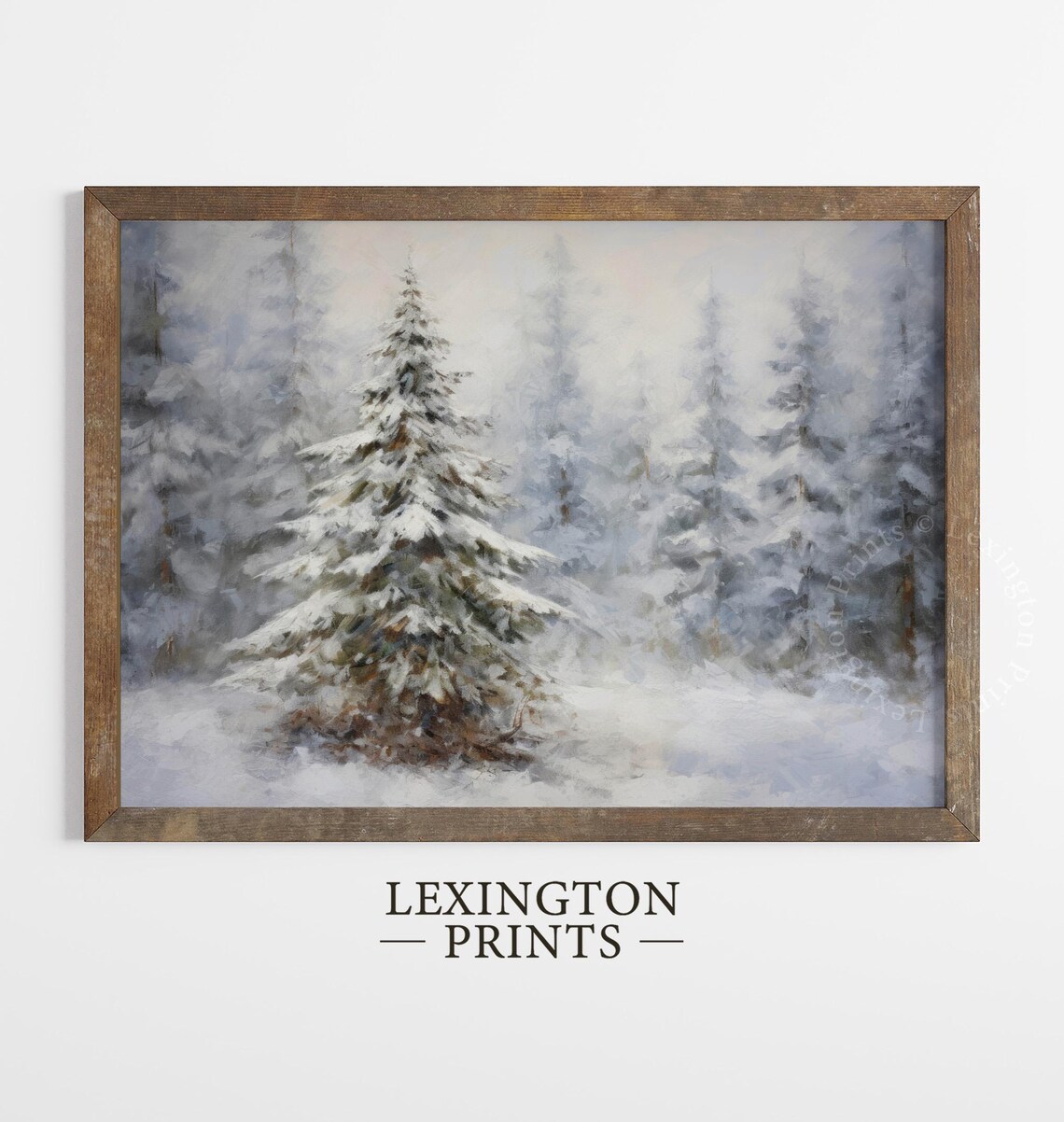Snowy Pine Forest Winter Wonderland Oil Painting Christmas Print - Image 5
