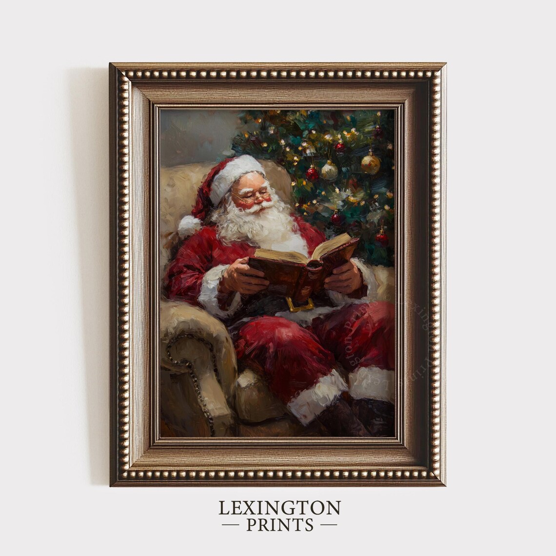 Santa Claus Reading A Book In Armchair Beside Christmas Tree Poster - Image 5