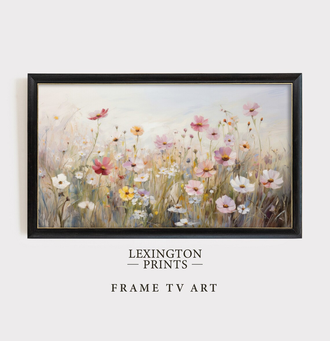 Wildflower Meadow Pink Cosmos Daisies Spring Floral Painting Poster - Image 4