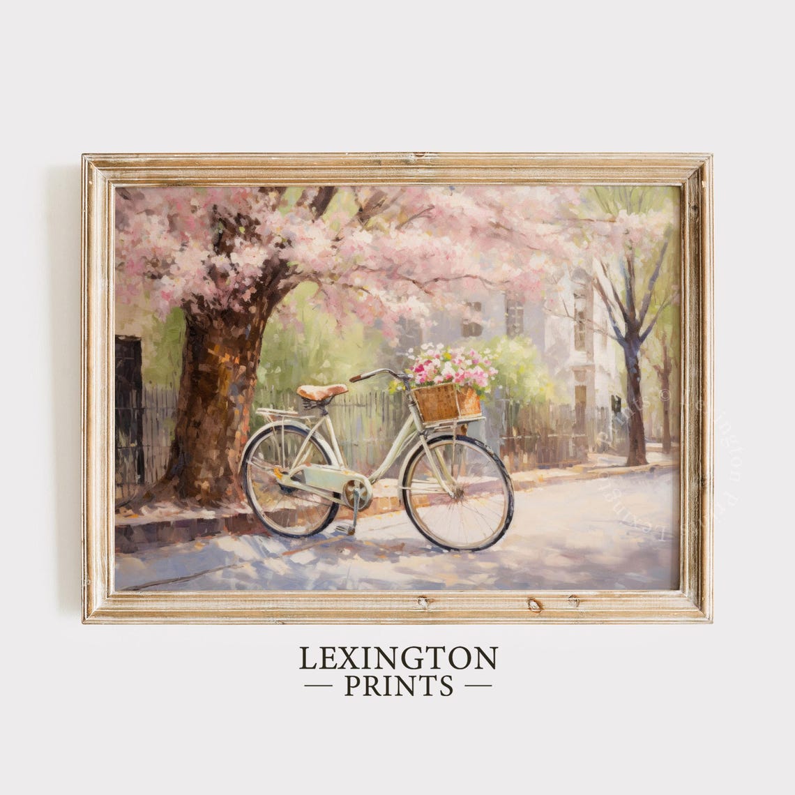 Vintage Bicycle With Flower Basket Under Cherry Blossom Tree Print - Image 6