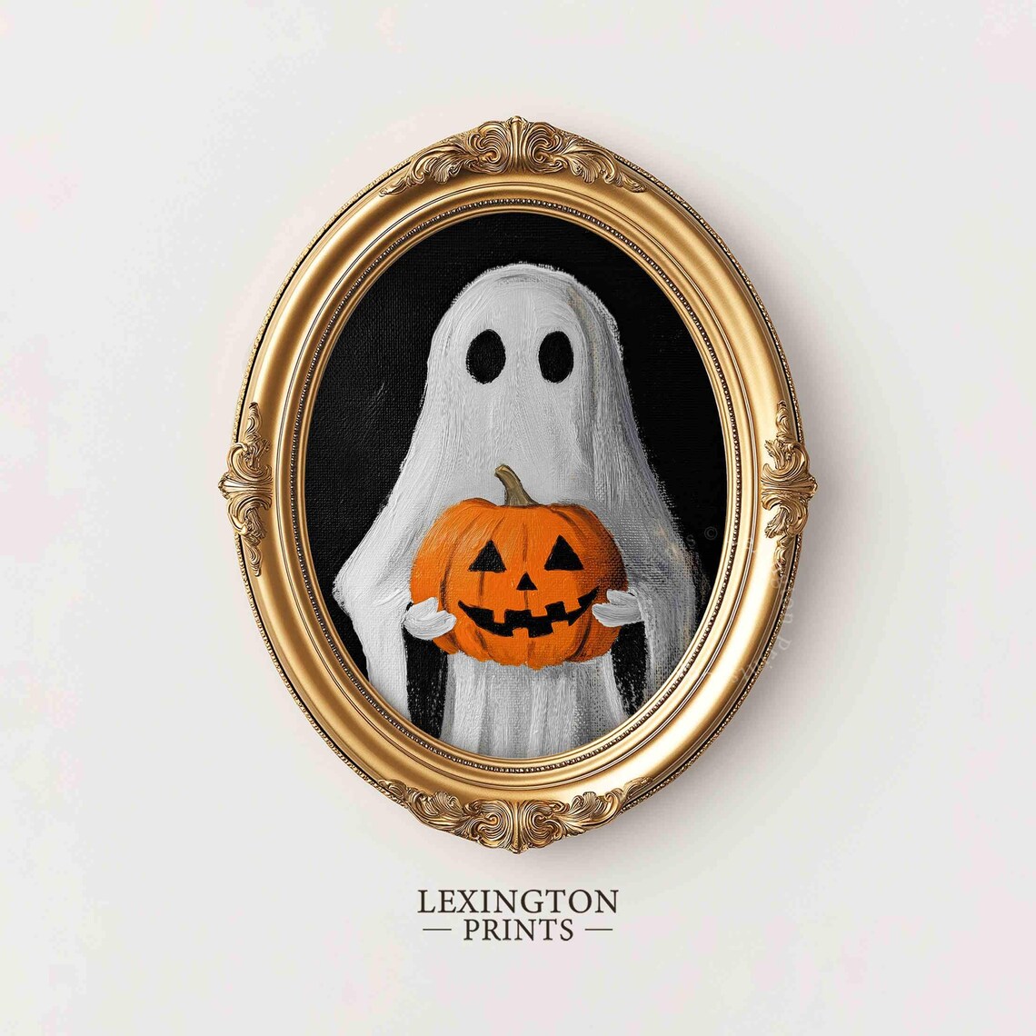 Cute Ghost Holding Jack O Lantern Pumpkin Halloween Vintage Wall Art - Image 5