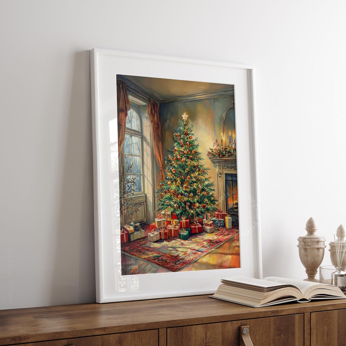 Christmas Tree in Elegant Parlor with Gifts and Fireplace Poster - Image 6
