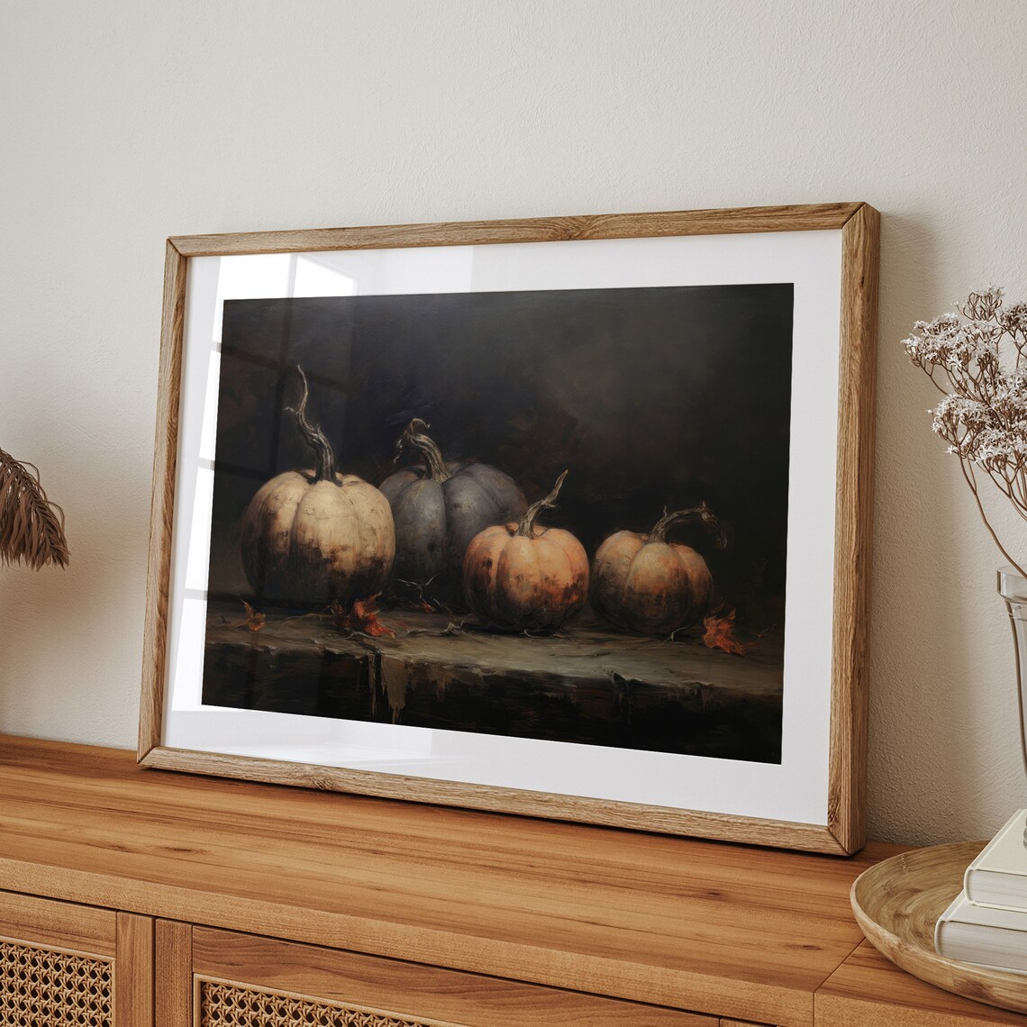 Dark Moody Pumpkin Still Life Autumn Harvest Oil Painting Poster - Image 5