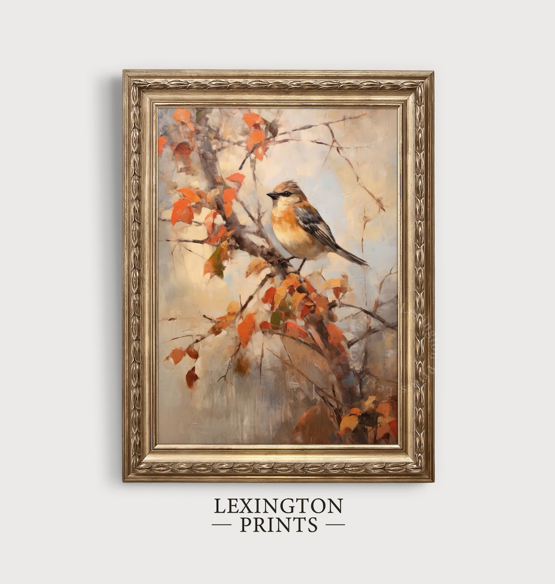 Autumn Songbird Orange Leaves Branch Vintage Bird Painting Poster - Image 7