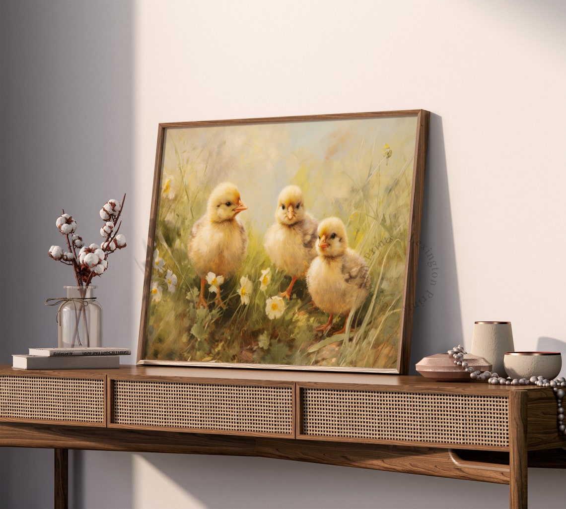 Three Baby Chicks in a Spring Meadow Vintage Painting Poster - Image 4
