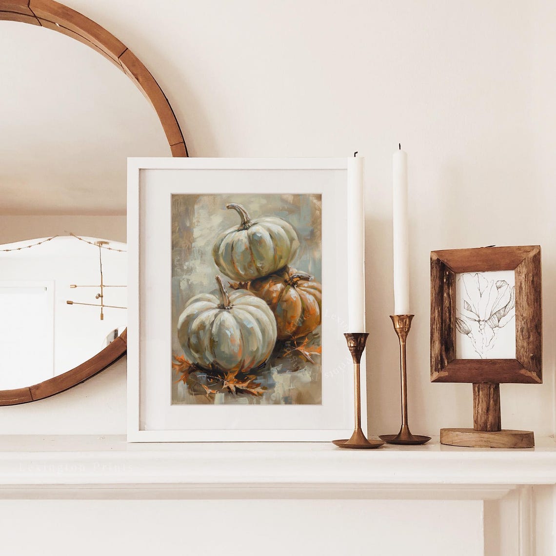 Stacked White and Orange Pumpkins Oil Painting Autumn Fall Poster - Image 4