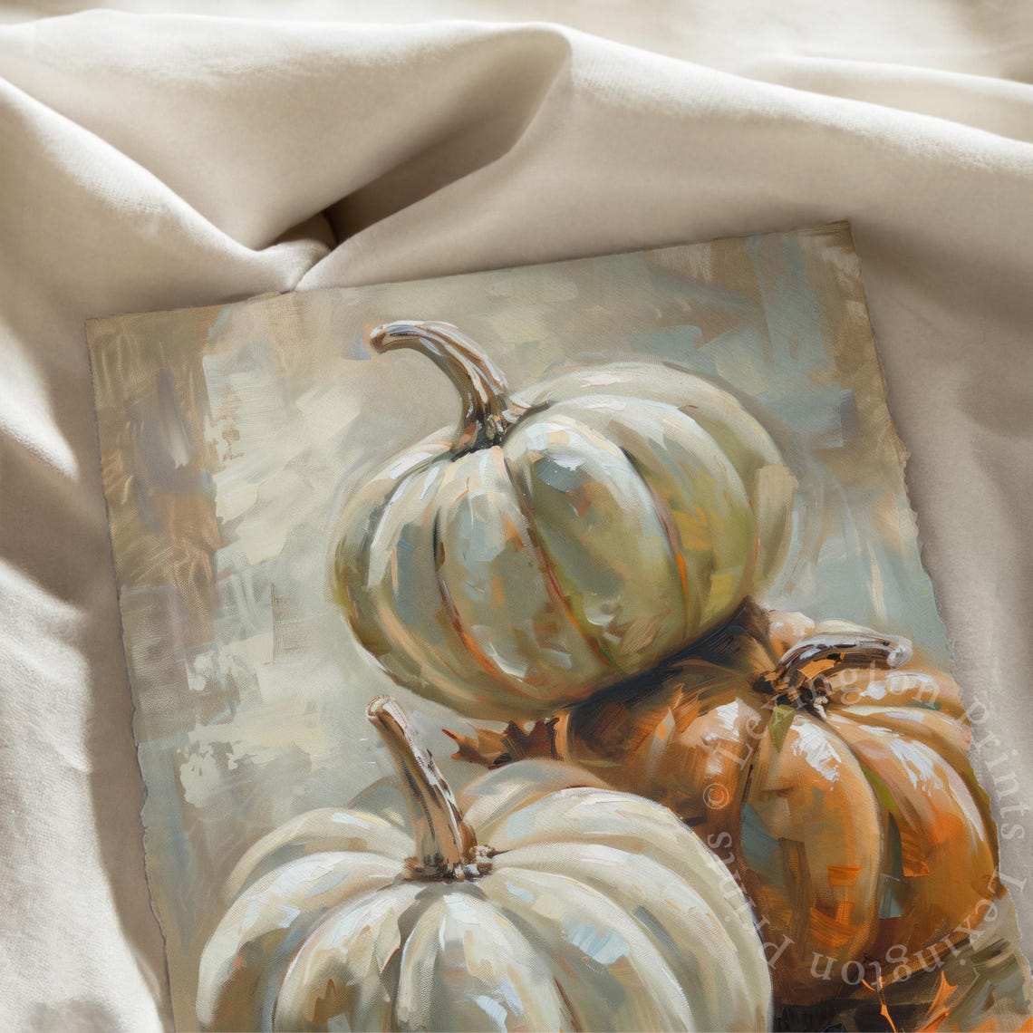 Stacked White and Orange Pumpkins Oil Painting Autumn Fall Poster - Image 6