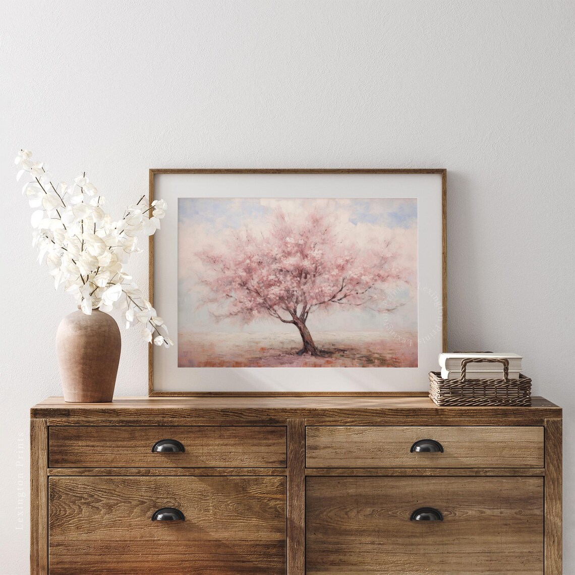 Pink Cherry Blossom Tree Watercolor Spring Landscape Bedroom Poster - Image 3
