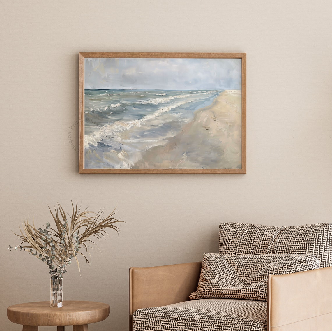 Moody Ocean Shoreline Waves Gray Blue Impressionist Coastal Poster - Image 3
