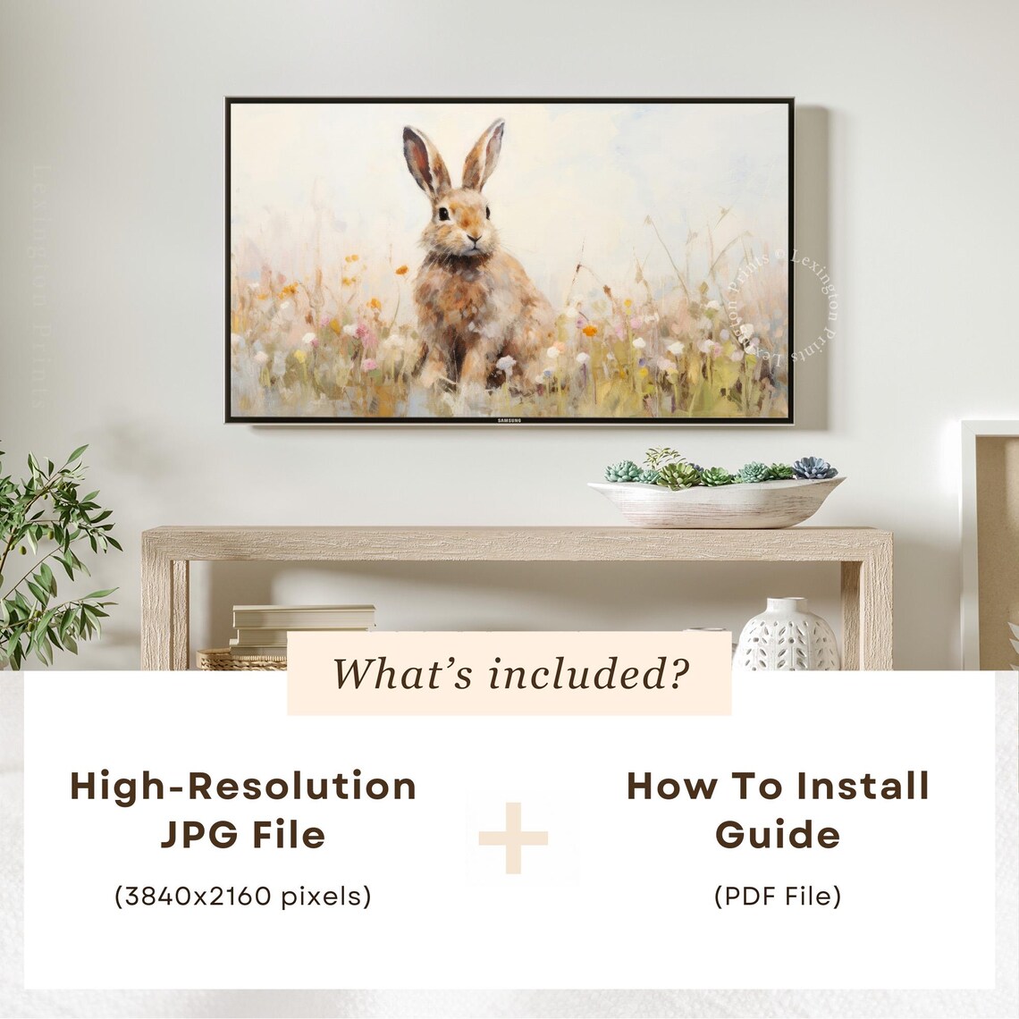 Watercolor Bunny Rabbit Wildflower Meadow Spring Pastel Frame TV Poster - Image 5