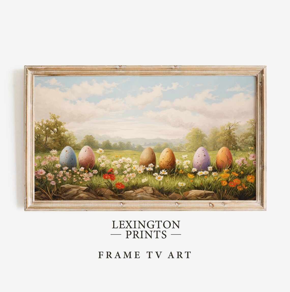 Colorful Painted Easter Eggs Nestled In Wildflower Meadow Spring Poster