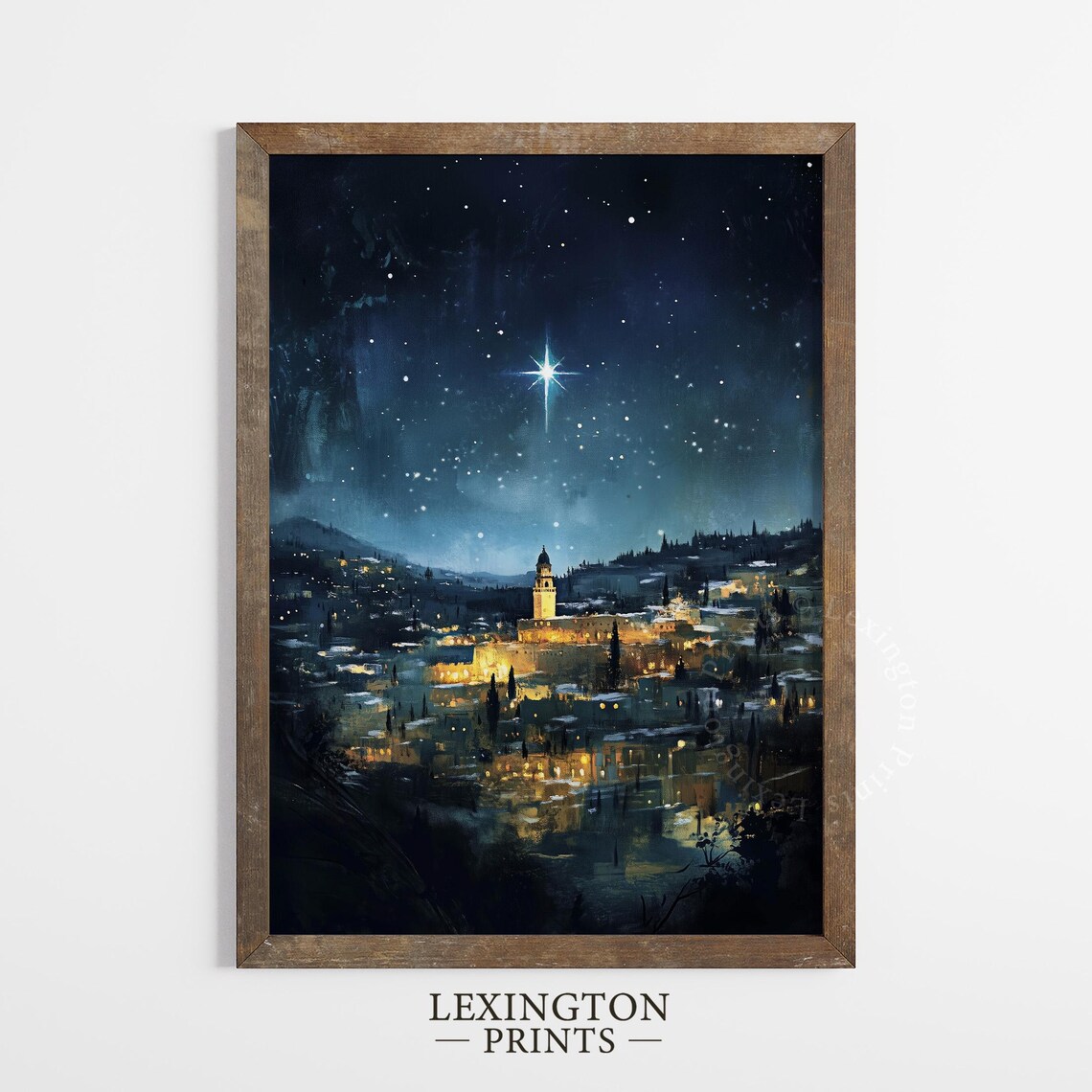 Bethlehem Starry Night Nativity Town Christmas Painting Poster - Image 3