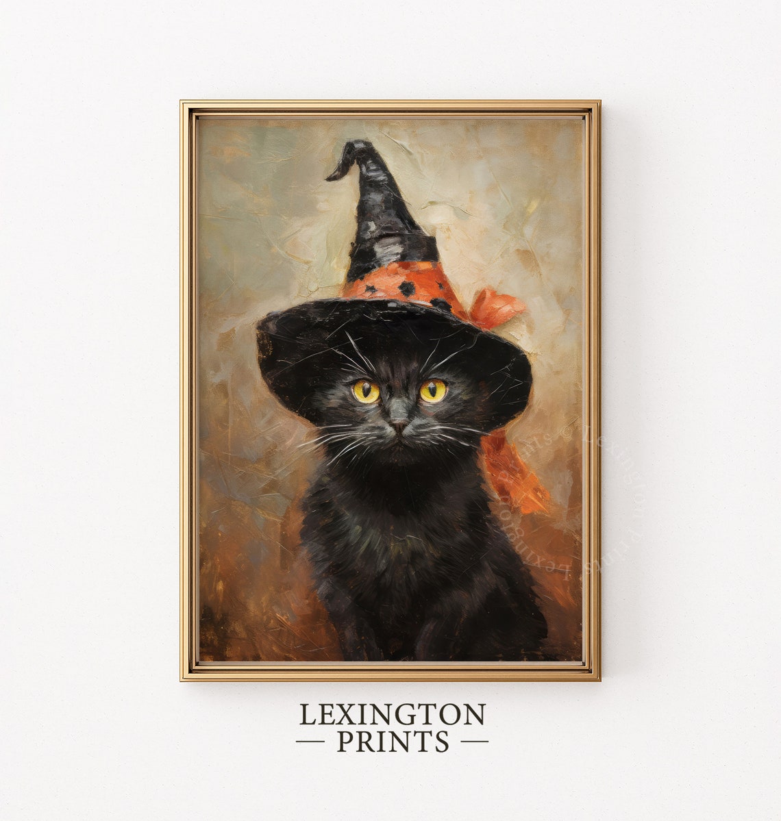 Black Cat With Yellow Eyes Wearing Witch Hat With Orange Bow Poster - Image 5