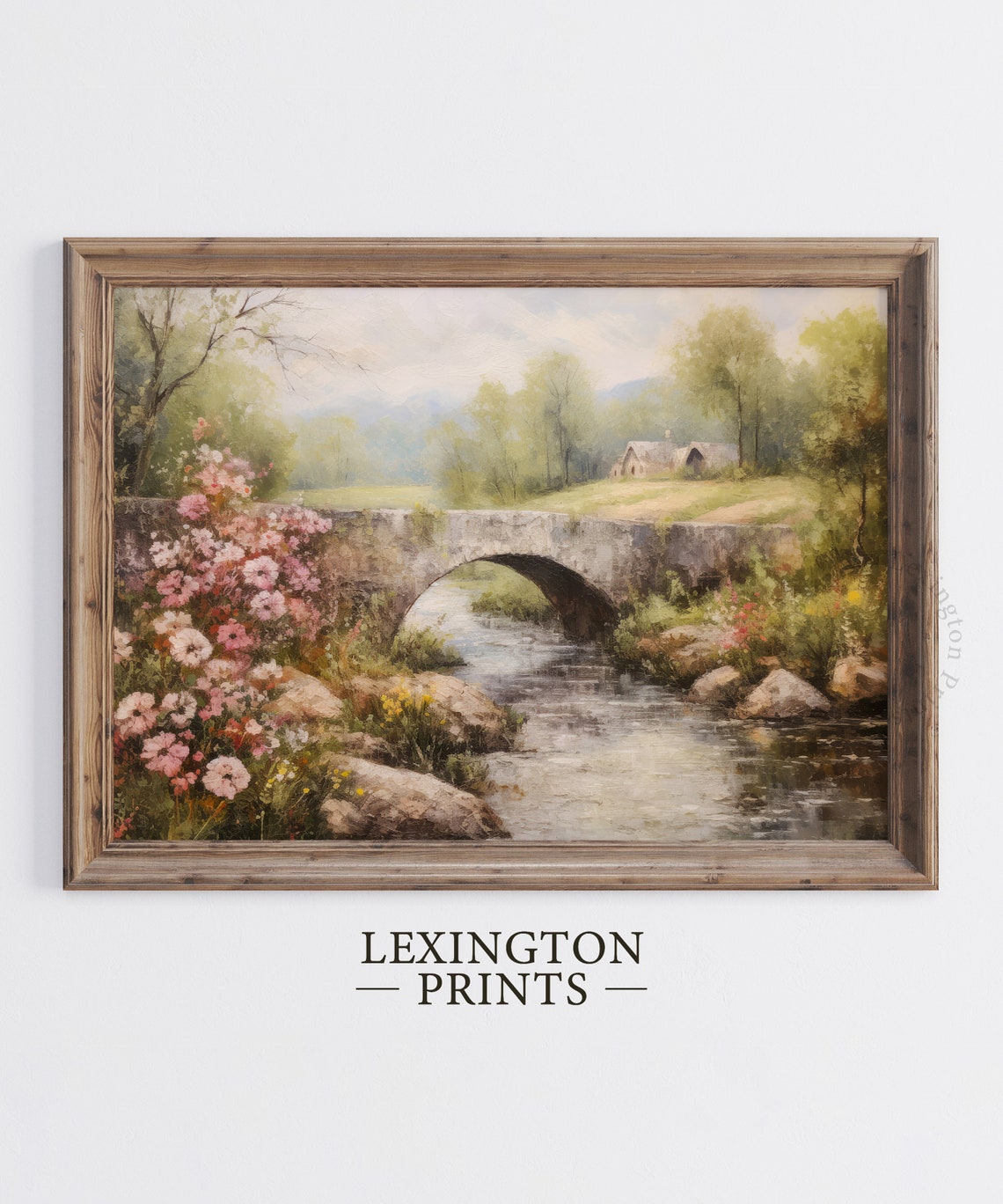 Stone Bridge Over a Stream Countryside Cottage Landscape Poster - Image 5