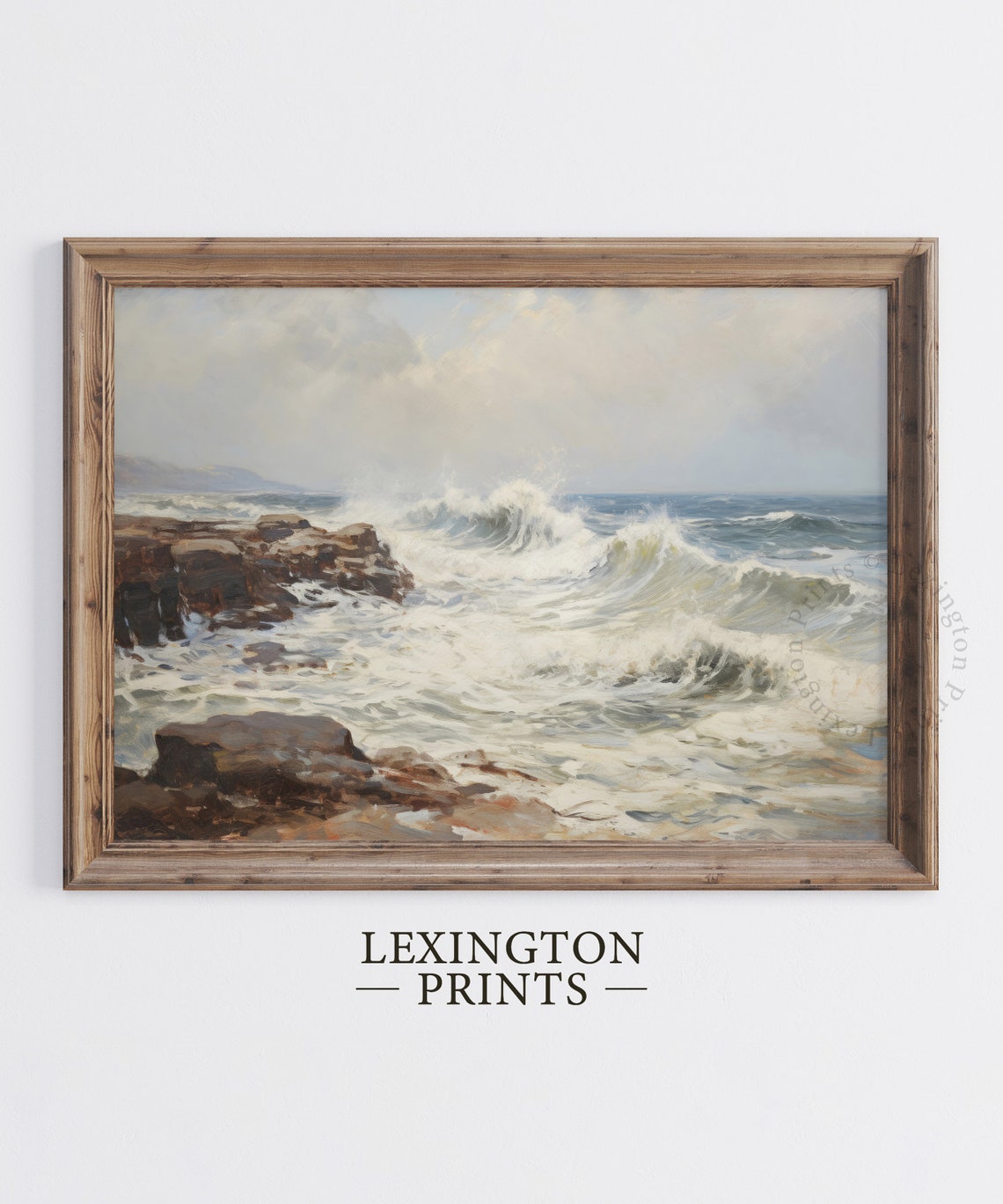 Crashing Ocean Waves on Rocky Coastline Moody Seascape Wall Art
