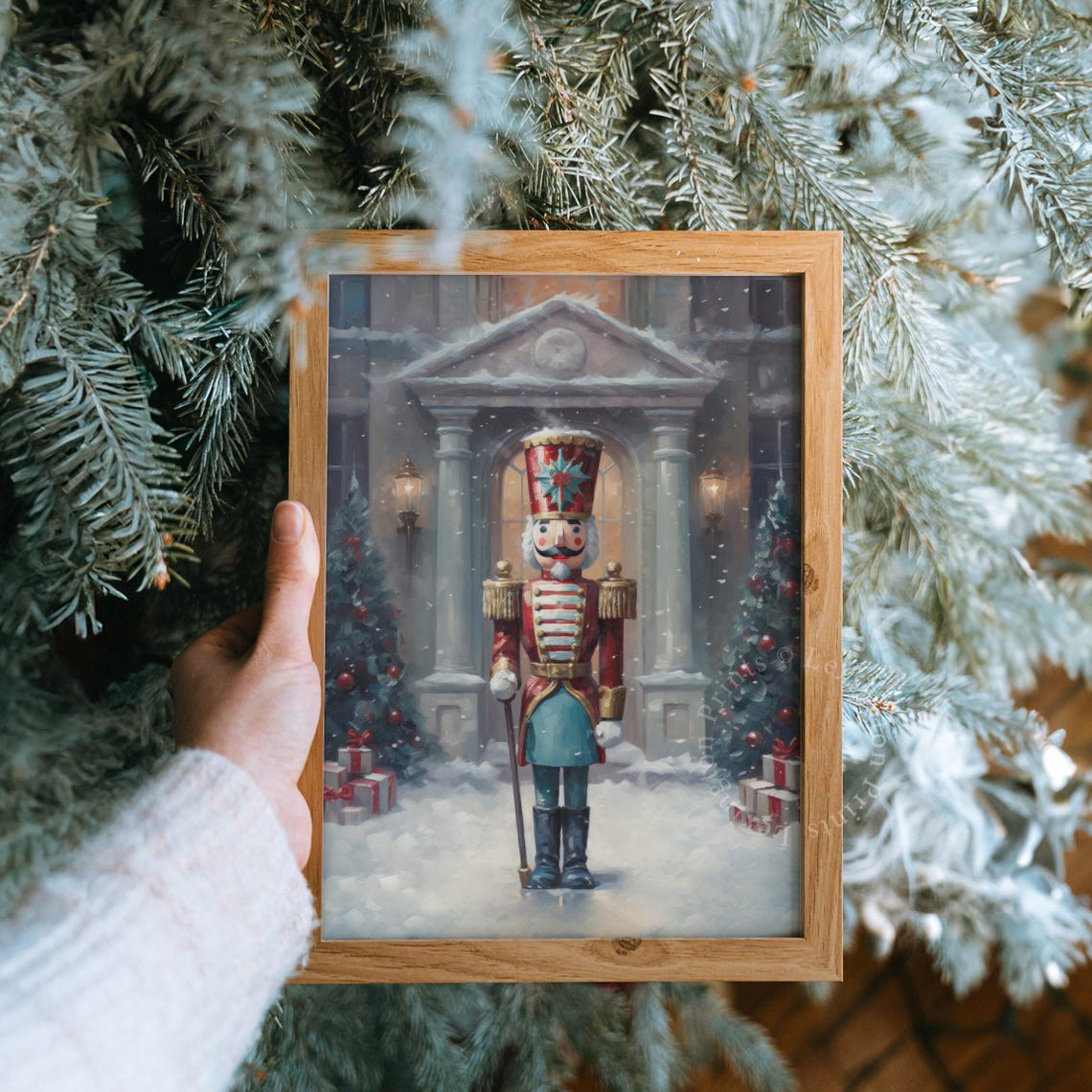 Vintage Nutcracker Soldier Snowy Village Christmas Night Poster - Image 8