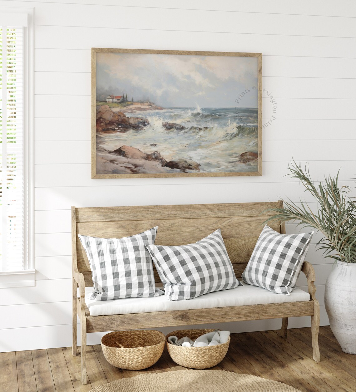 Rocky Coast with Crashing Waves Coastal Vintage Painting Poster - Image 8