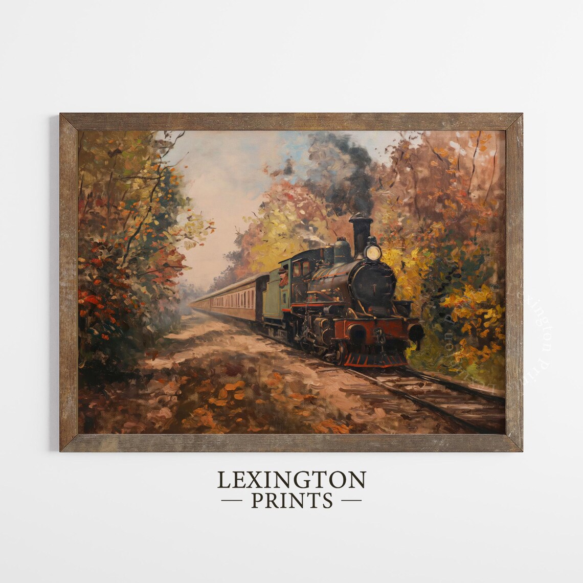 Steam Locomotive Autumn Forest Vintage Train Oil Painting Travel Poster - Image 6