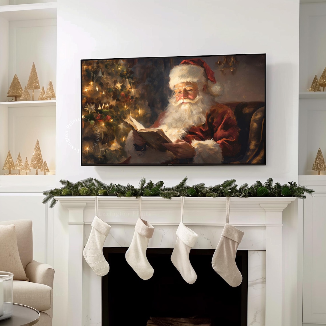 Santa Reading Book Christmas Eve Frame TV Art Cozy Art Poster - Image 7