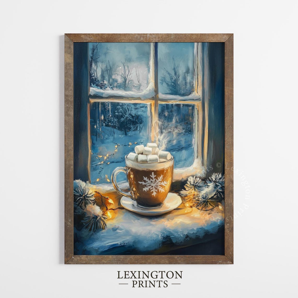 Cozy Hot Chocolate Mug Snowy Window Winter Kitchen Art Poster - Image 5