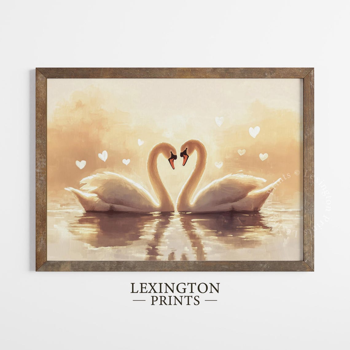 Swan Couple Heart Shape Golden Light Romantic Valentine Bedroom Print - Image 5