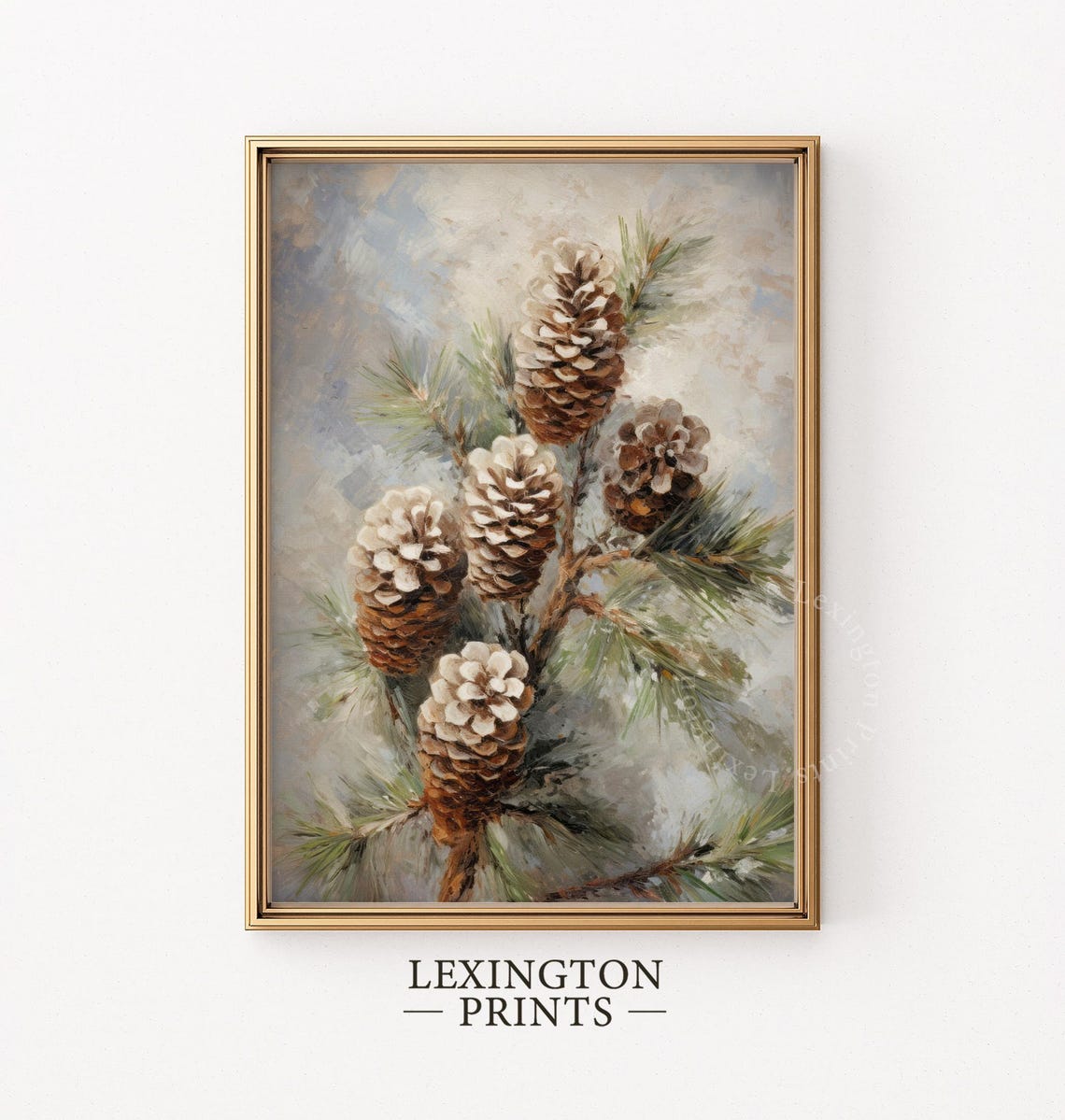 Frosted Pinecones on Snowy Evergreen Branch Still Life Poster - Image 5