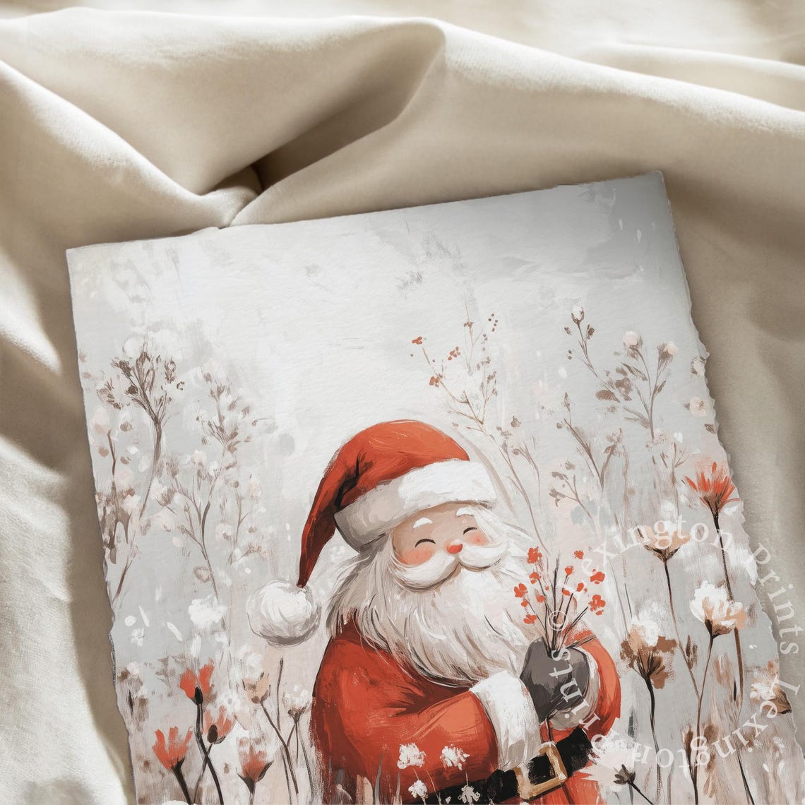 Sweet Santa Wildflower Field Print Christmas Wall Art Santa Poster Winter Prints Vintage Christmas Wall Art Red Floral Art 901 - Image 6