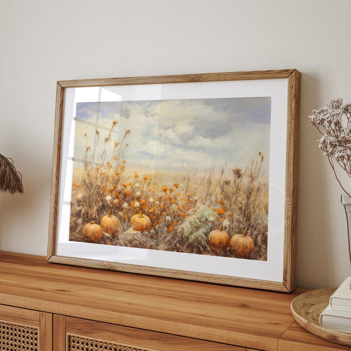 Pumpkin Patch in Autumn Field Under Cloudy Sky Fall Harvest Poster - Image 8