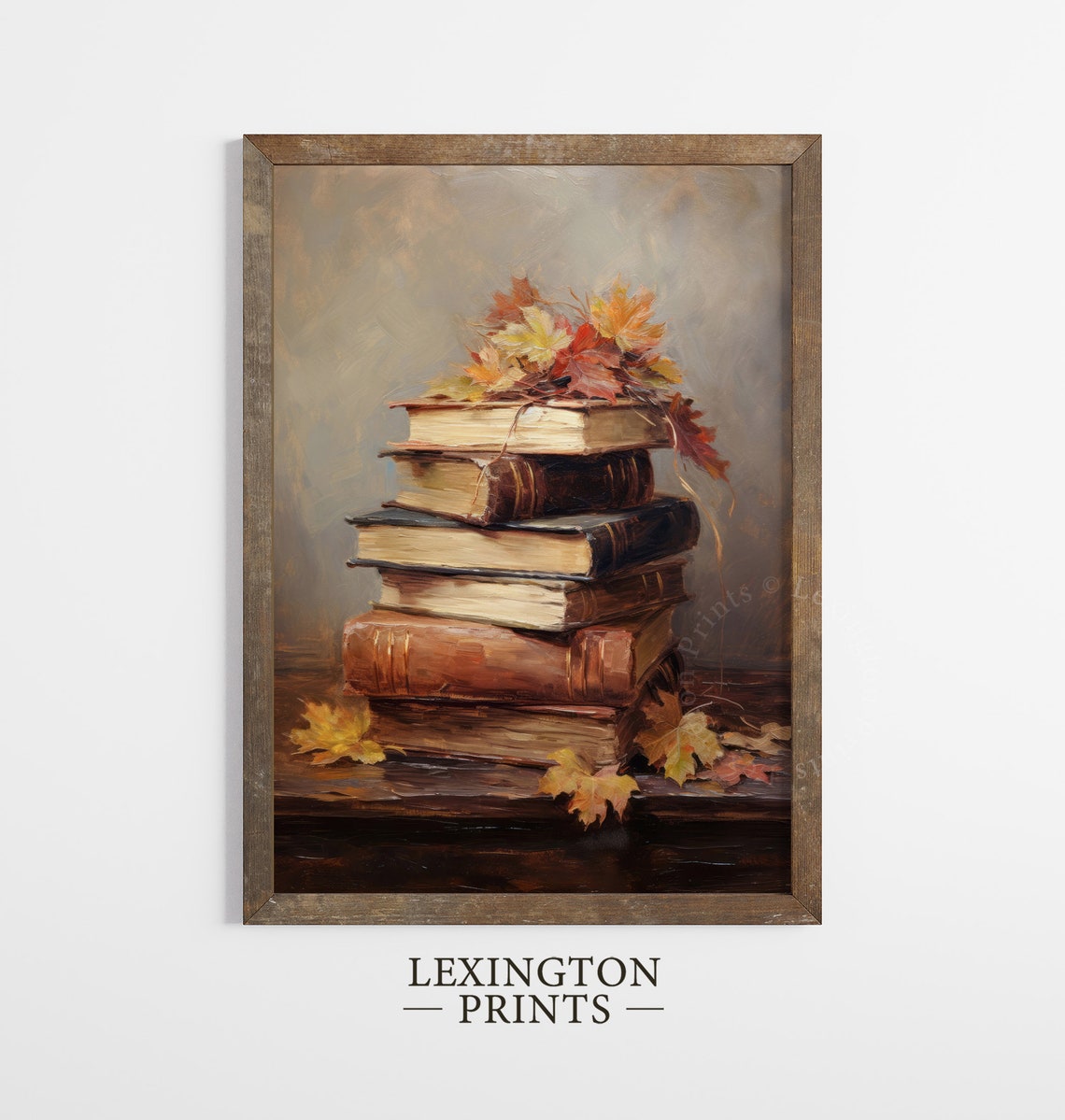 Stack of Old Books with Autumn Maple Leaves Vintage Still Life Poster - Image 5