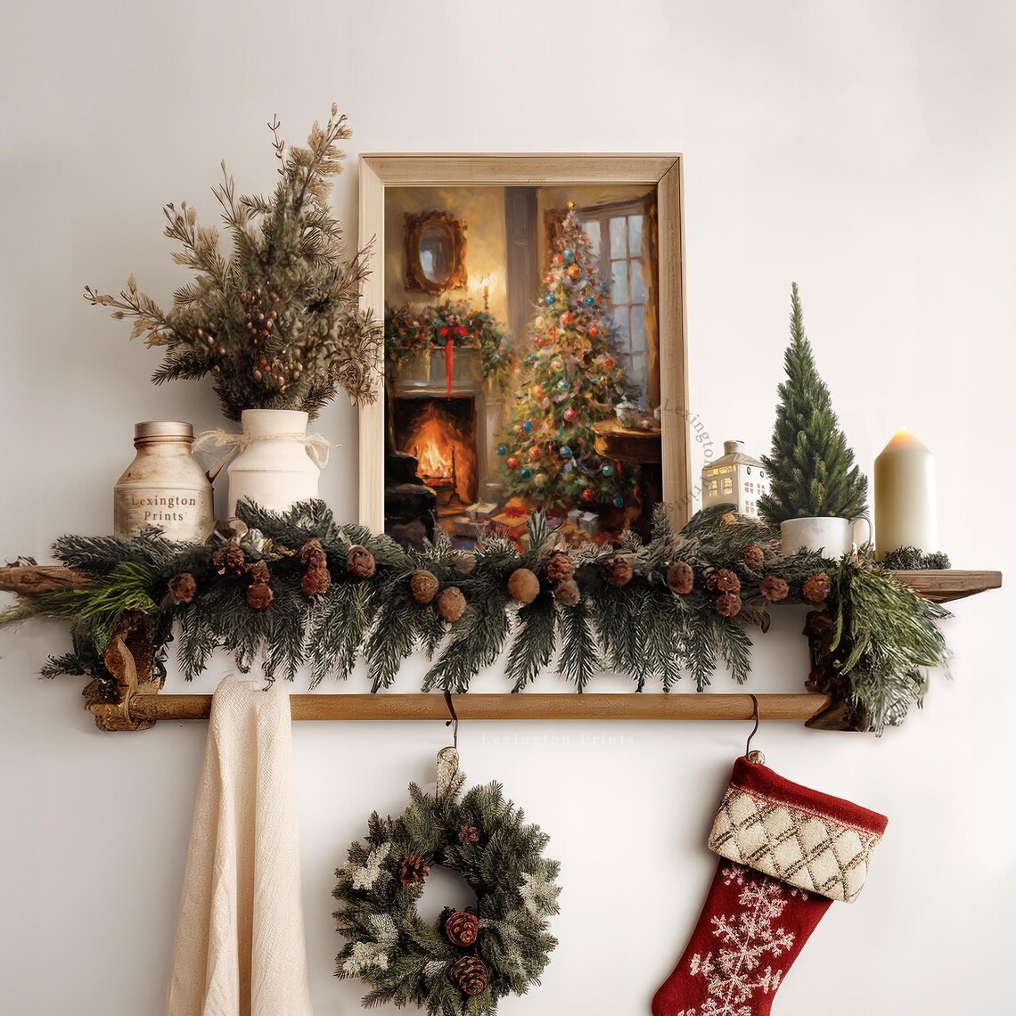 Christmas Tree Fireplace Gifts Warm Vintage Holiday Living Room Poster - Image 6