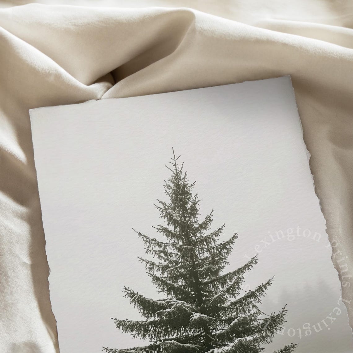 Snow Covered Pine Tree Winter Landscape Neutral Christmas Poster - Image 3